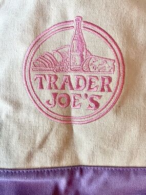 Classic Trader Joe’s Canvas Tote with Pastel Pink & Purple Brand new, Never used